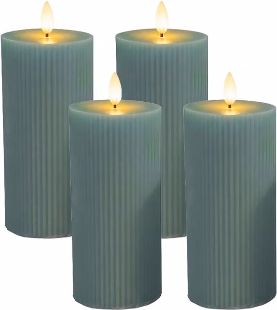 Set de 4 velas LED NORTHIX de cera real con efecto parpadeante, color blanco, gris y multicolor, forma de pilar redonda, Altura: 18 cm