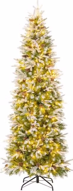 Árbol de Navidad tipo lápiz con efecto nieve y luces LED de color blanco cálido NORTHIX, Altura: 225 cm