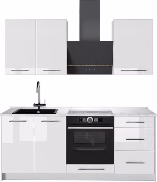 Cocina para solteros Vicco Fame-Line en blanco alto brillo, An/P/Al: 190 x 60 x 85 cm