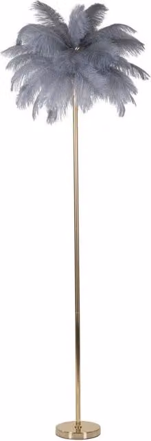 Lámpara de pie Palm de Vikasa Home en metal dorado y gris con plumas de avestruz, Altura: 160 cm