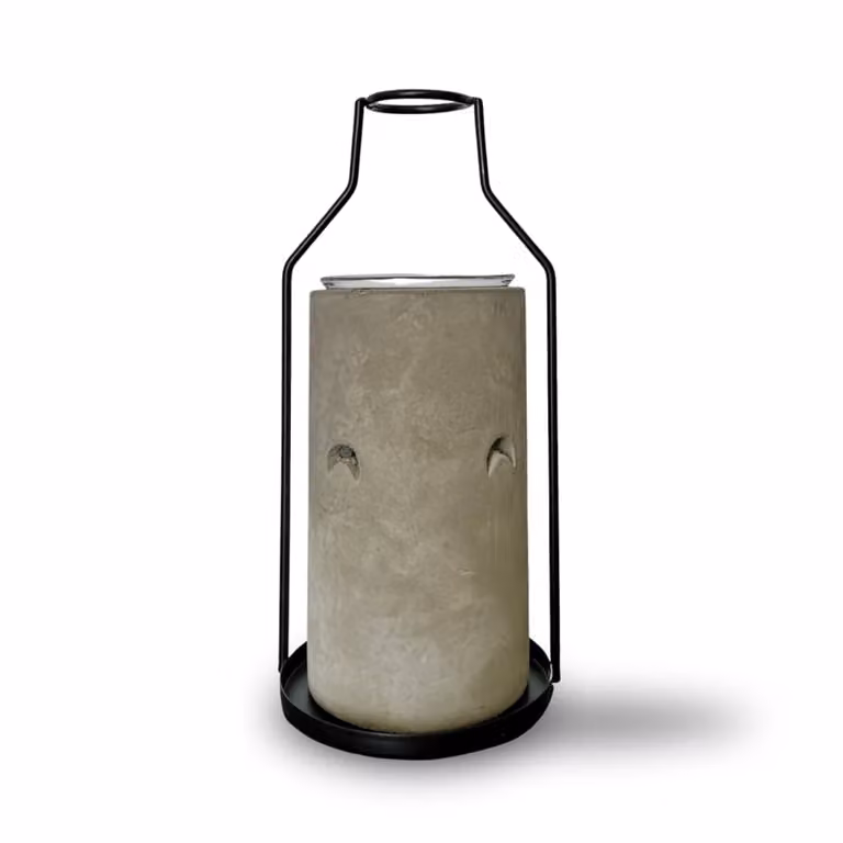 Quemador de cera y difusor de aceites esenciales Zen'Aroma en metal negro y cemento gris, Altura: 18 cm