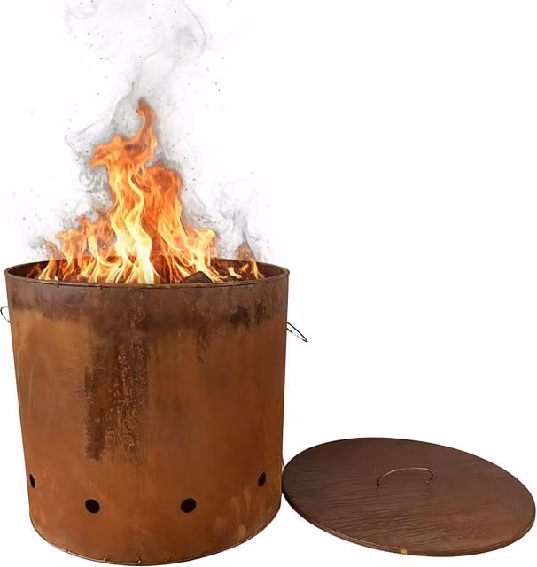Cuenco de fuego de acero corten con tapa de diseño alto NORTHIX en marrón y multicolor