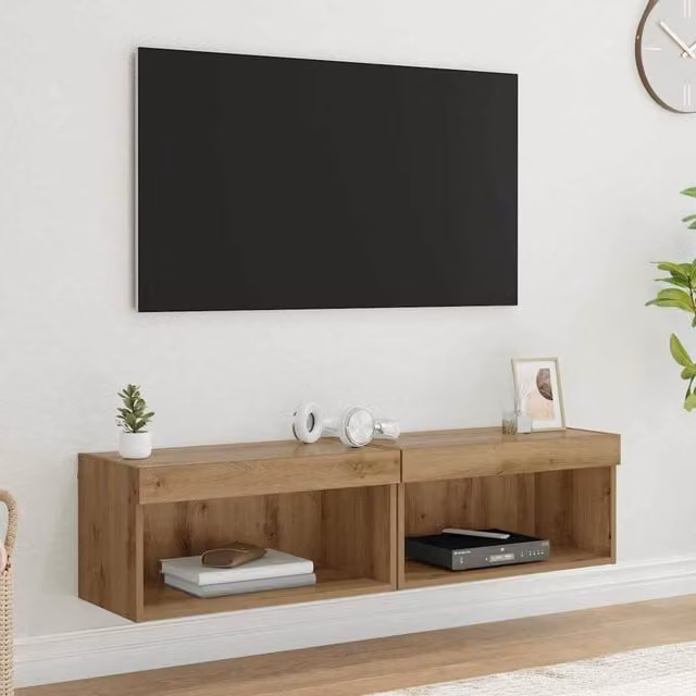 Conjunto de mueble de TV de 2 piezas Maison Exclusive en acabado roble artisan y diseño moderno para tu salón