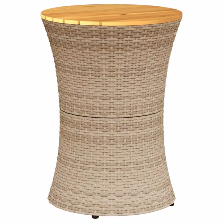 Mesa de jardín Syfax de forma de tambor redonda en ratán sintético y madera de acacia beige con acabado aceitado An/P/Al: 56 x 38 x 38 cm