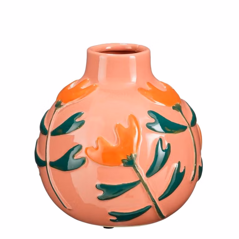 Florero Ava de Mica Decorations en cerámica rosa, naranja y verde, An/P/Al: 19.5 x 19.5 x 20 cm
