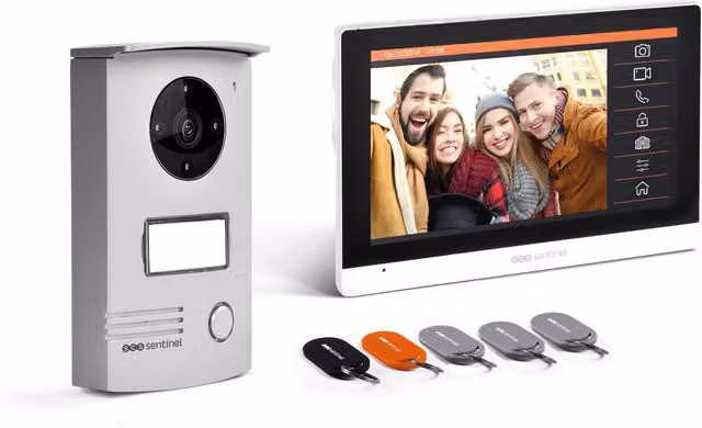 Videoportero cableado Sentinel VisioDoor+ de 7 pulgadas con placas RFID en aluminio de color gris, negro, naranja o plata