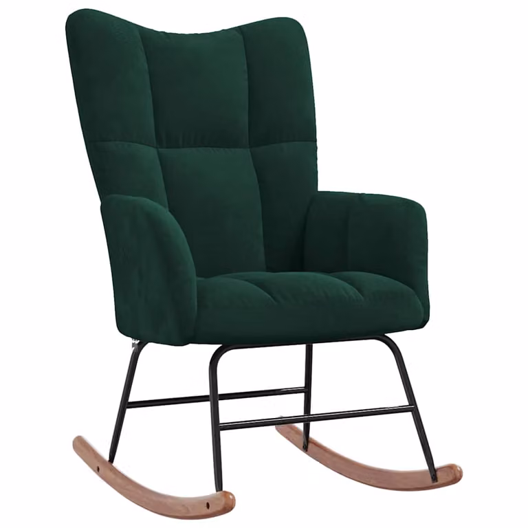 Silla mecedora moderna de terciopelo verde para adultos vidaXL con reposabrazos y estructura de metal y madera