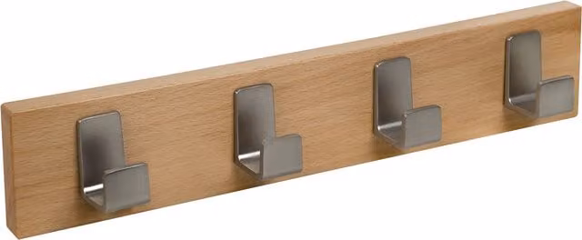 Percha de pared Nesu con 4 colgadores de madera y zamak en color marrón y plata