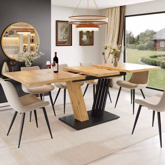 Mesa de comedor extensible Stilvora de diseño moderno con tablero de MDF y patas ajustables, disponible en blanco o marrón, An/P/Al: 120-160 x 80 x 76 cm