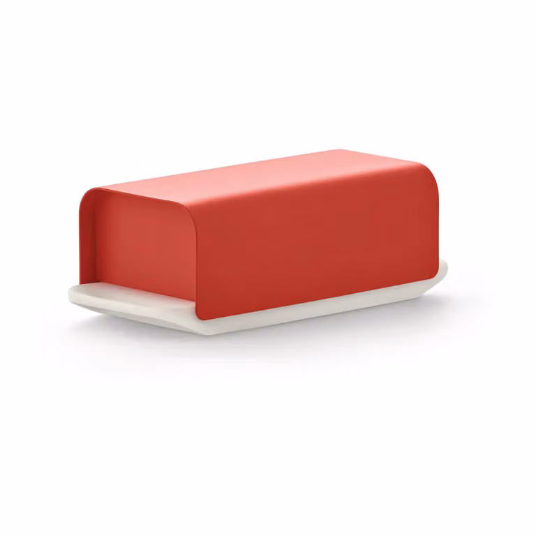 Mantequillera Alessi Mattina en color rojo y acero inoxidable An/P/Al: 21 x 9,5 x 9,5 cm