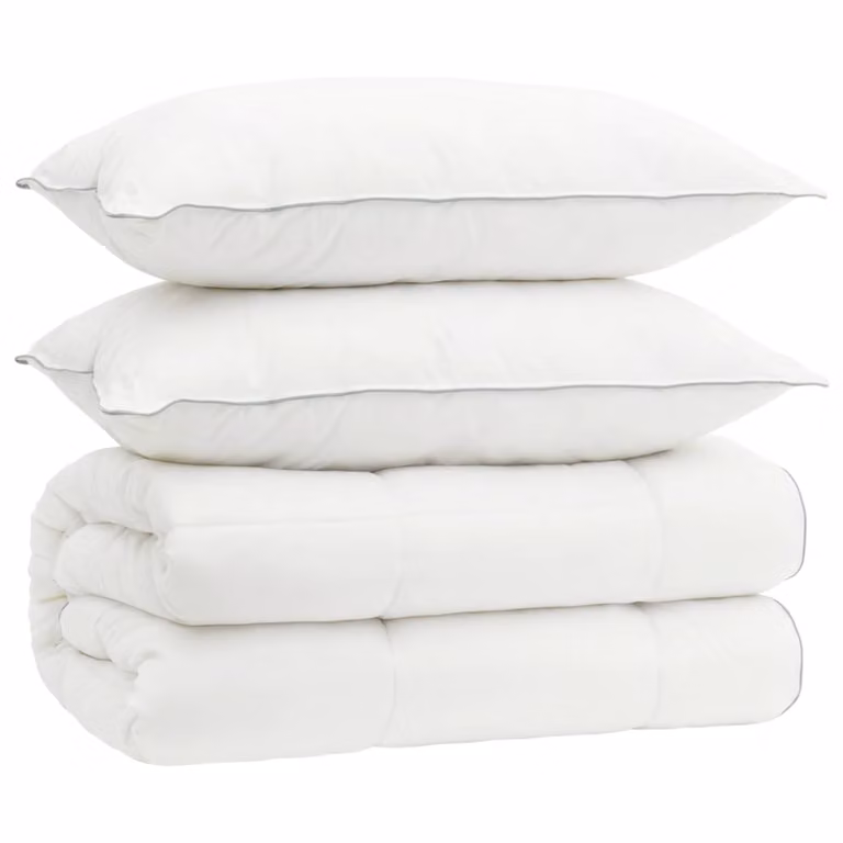 Juego de edredón y almohada vidaXL de 3 piezas en color blanco, compuesto por lana nueva y microfibra, An/Al: 140 x 220 cm