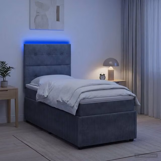 Cama de muelles híbrida Maison Exclusive con colchón, iluminación LED, puerto USB y base abatible en color gris y blanco, An/P/Al: 100 x 200 x 140,5 cm