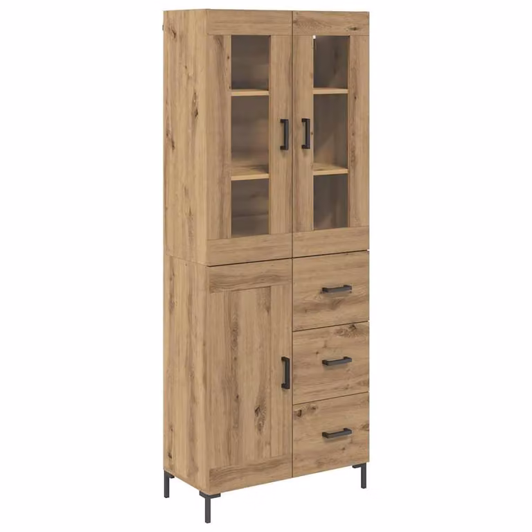 Set de 2 aparadores altos vidaXL modernos en color roble con puertas de cristal y estantes internos para salón An/P/Al: 69,5 x 34 x 180 cm