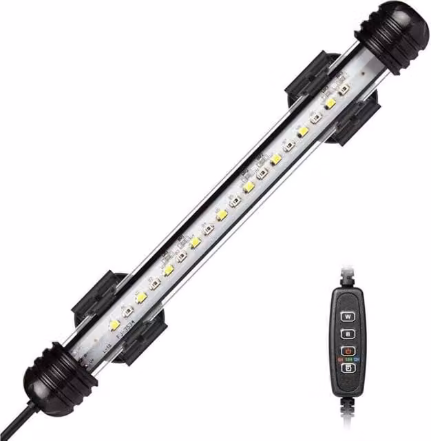 Lámpara LED Sumergible ODIPIE para Acuario con Temporizador Automático e Iluminación RGB de Colores Blanco y Azul con Protección IP68 para Acuarios de 20 a 40 cm