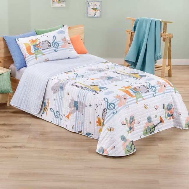 Colcha bouti reversible infantil con estampado de animales Manterol multicolor para cama de 90 cm