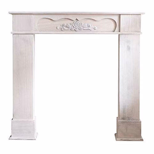 Chimenea decorativa de madera Rebecca Mobili en color blanco estilo shabby chic, An/P/Al: 99 x 104 x 21 cm