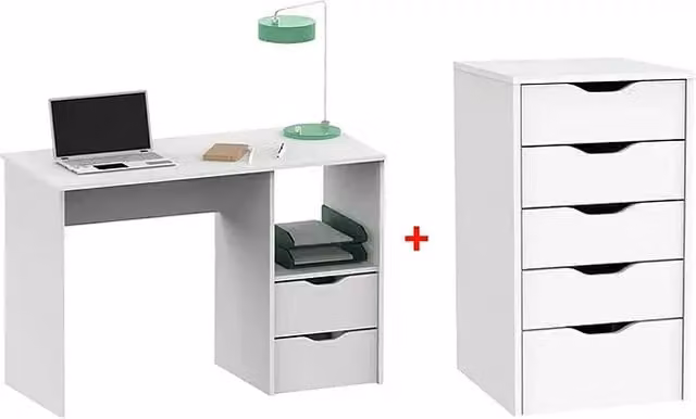 Conjunto de escritorio y cajonera Muebles Pitarch en color blanco para oficina o habitación