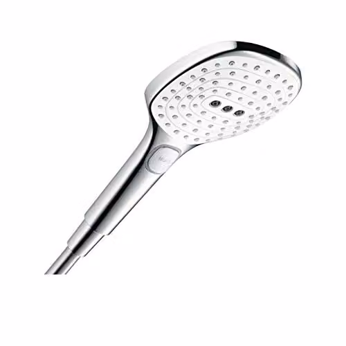 Ducha de mano Hansgrohe Raindance Select E 120 con funciones rain y massage, acabado blanco y cromo, Diámetro: 12 cm