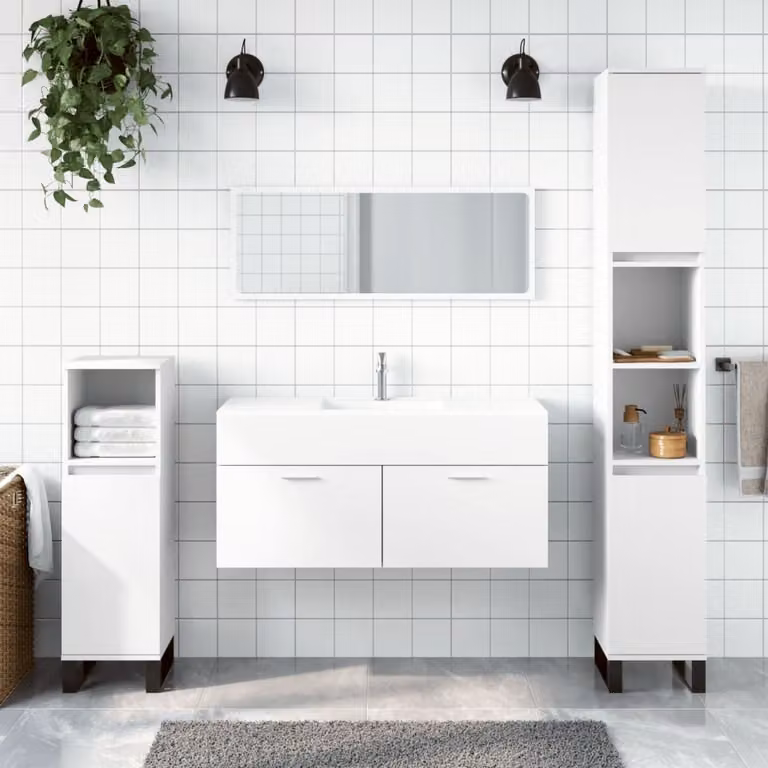 Armario de baño suspendido Prolenta con espejo, diseño minimalista en madera y color blanco, An/P/Al: 38.5 x 2.0 x 46.0 cm
