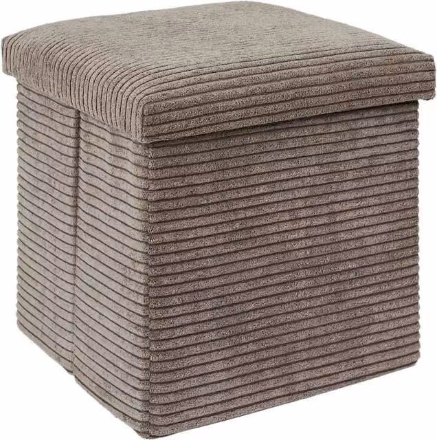 Puf Baúl Plegable Scott de HOME DECO FACTORY en Pana Color Tórtola, An/P/Al: 38 x 38 x 38 cm