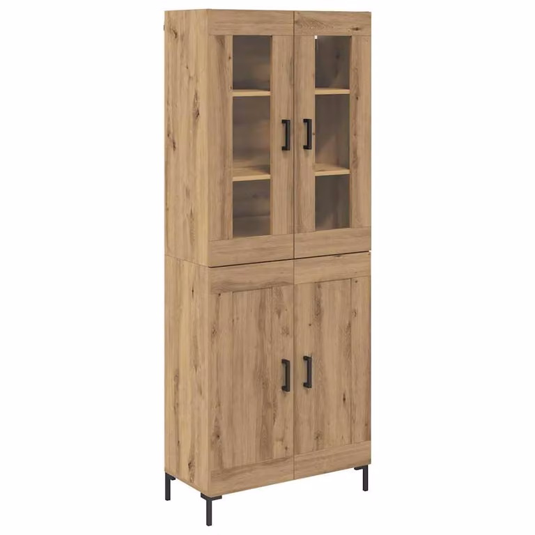 Set de 2 aparadores altos vidaXL modernos con puertas de cristal en color roble marrón, An/P/Al: 69,5 x 34 x 180 cm