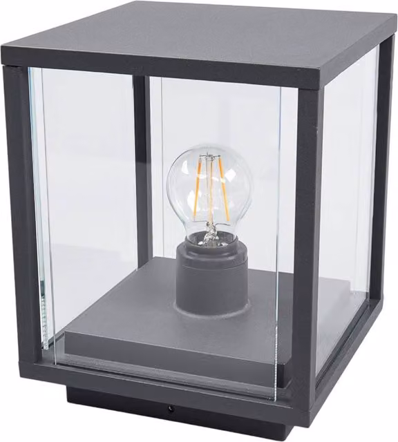 Baliza de exterior Lucande Annalea en aluminio y cristal, color negro o gris, con iluminación para senderos, jardín o terraza, atenuable e IP54, Altura: 24,5 cm