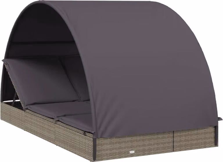Tumbona Syfax para 2 personas con toldo redondo de ratán PE y estructura de acero en color gris An/P/Al: 211 x 112 x 140 cm