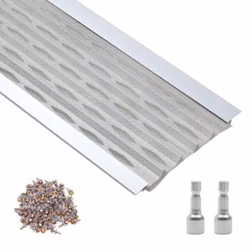 Protector de canalón VEVOR de aluminio color plata con malla de acero inoxidable, cubierta antihojas para drenaje, An/P/Al: 127 mm x 30,48 m, pack de 20 unidades