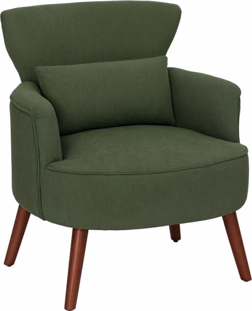 Sillón relax individual HOMCOM de pana verde con patas de madera y reposabrazos integrados para salón, dormitorio u oficina