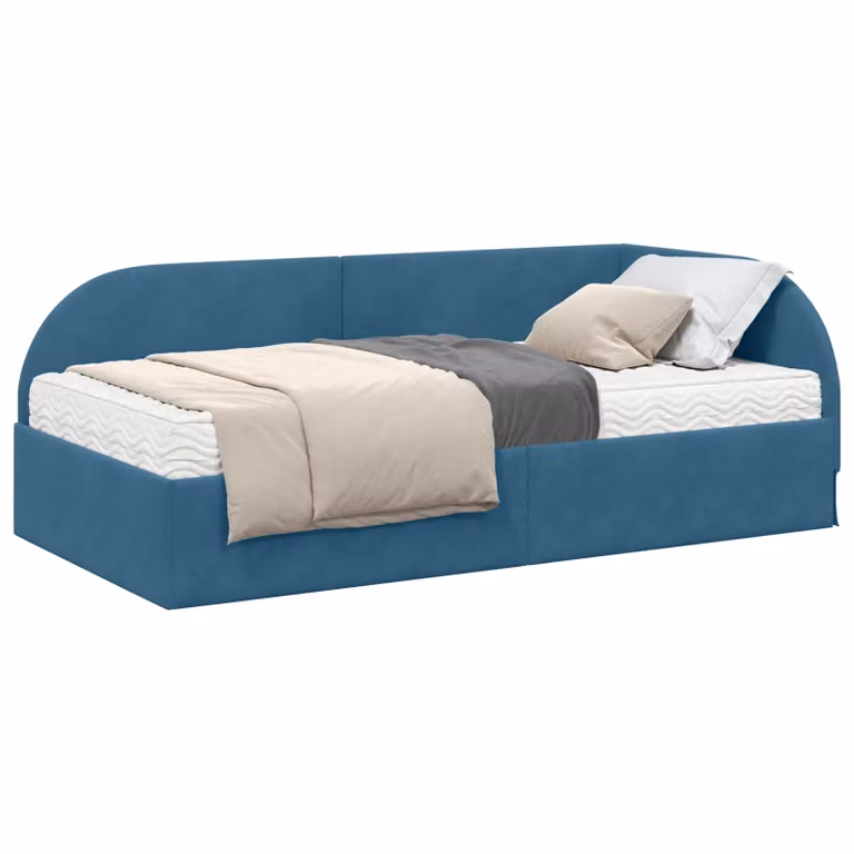 Estructura de cama de esquina con 2 colchones vidaXL en azul, tapizada en terciopelo, An/P: 80 x 200 cm