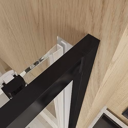 Mampara de ducha angular NEBADOON con 2 paneles fijos y 2 correderas, cristal templado de 6 mm con tratamiento antical, puertas reversibles en color negro mate, An/P/Al: 67,5-70 x 77,5-80 x 195 cm