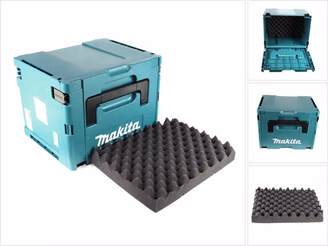 Set de 4 cajas Makpac Makita con inserto universal para herramientas de batería de 18V en color azul y petrolio