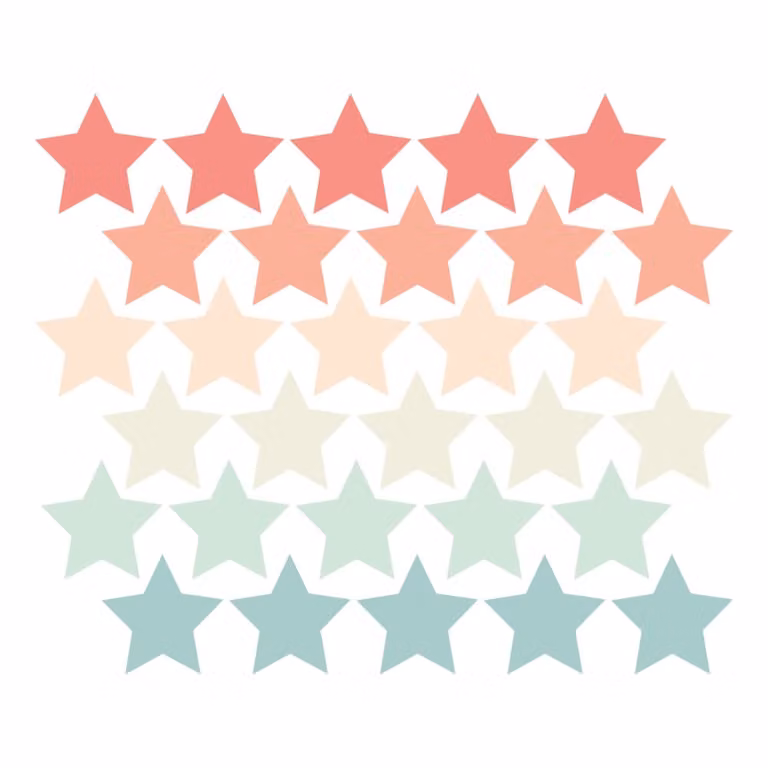 Vinilos decorativos adhesivos de estrellas Decochic en colores naranja, verde y multicolor para pared