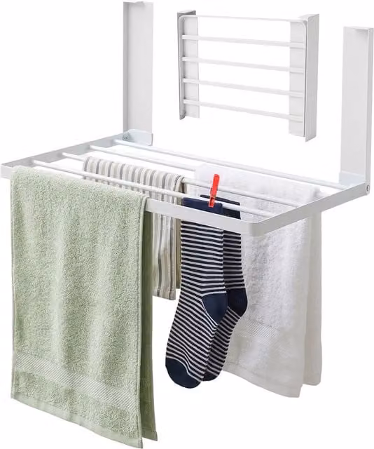 Tendedero magnético plegable Relaxdays de acero en color blanco, sin taladrar, An/P/Al: 25 x 40,5 x 25 cm