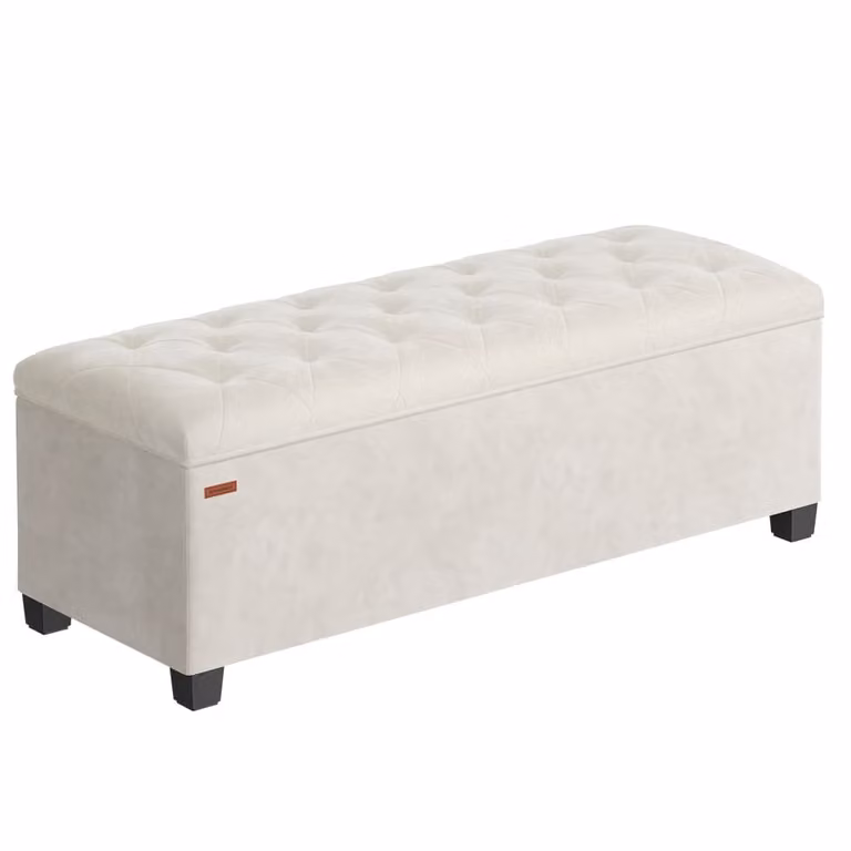 Puff de almacenaje Songmics con acabado en terciopelo, baúl rectangular en blanco y negro, An/P/Al: 110 x 40 x 39 cm