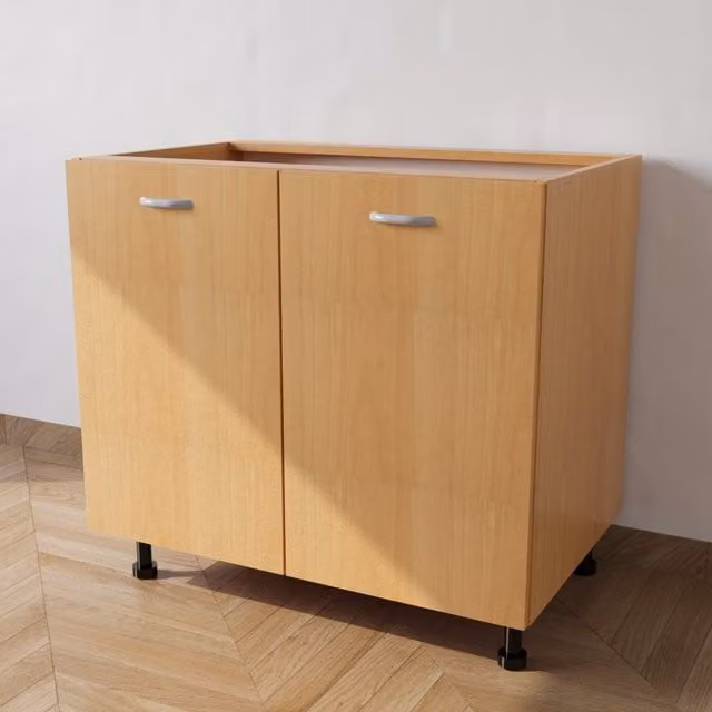 Mueble bajo fregadero Calandrelli con 2 puertas batientes en color haya y acabado beige, An: 90 cm, P: 55 cm, Al: 72 cm