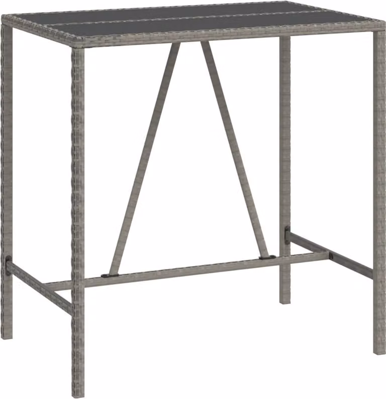 Mesa alta de bar Syfax con superficie de vidrio y ratán PE gris An/P/Al: 110 x 70 x 110 cm