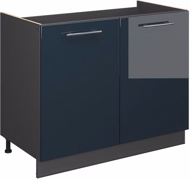 Mueble bajo para fregadero Vicco Fame-Line en azul oscuro alto brillo y antracita de 100 cm