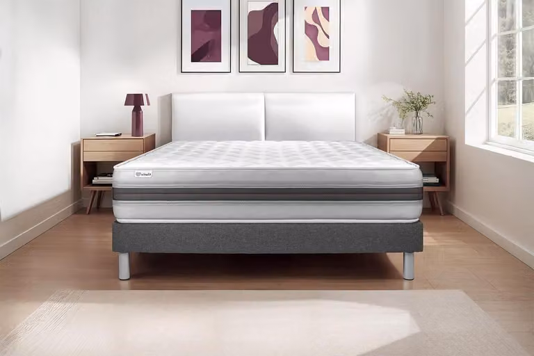 Conjunto de cama VITALIT con somier de láminas y colchón en color gris, An/P/Al: 90 x 200 cm