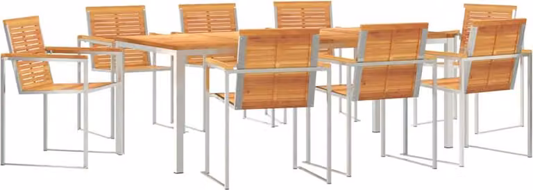 Conjunto de comedor de jardín Syfax de 9 piezas en madera de acacia y acero inoxidable color marrón y plata