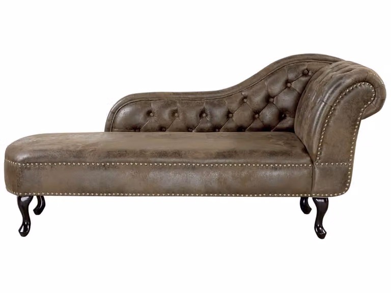 Sofá Chaise Longue Beliani en forma de L con tapicería de gamuza sintética marrón y cojines incluidos