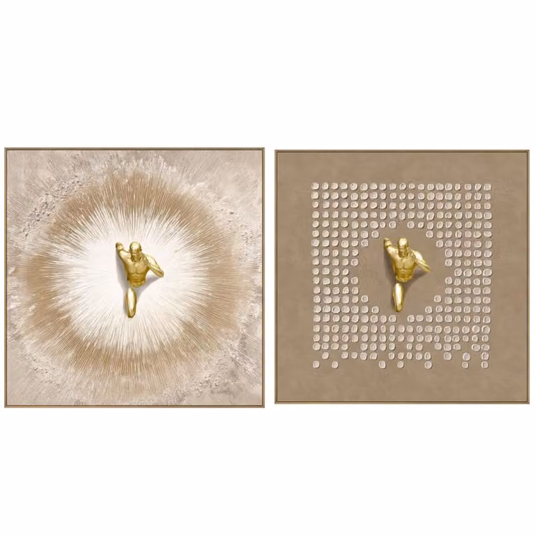 Conjunto de 2 cuadros abstractos de lienzo NIYLO para adultos en color marrón, An: 80 cm, P: 13 cm, Al: 80 cm