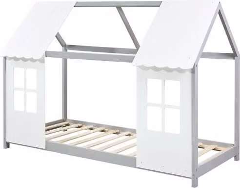 Cama para niños Tostedt en forma de casita de madera de pino en estilo escandinavo de en.casa, color gris y blanco, 90 x 200 cm