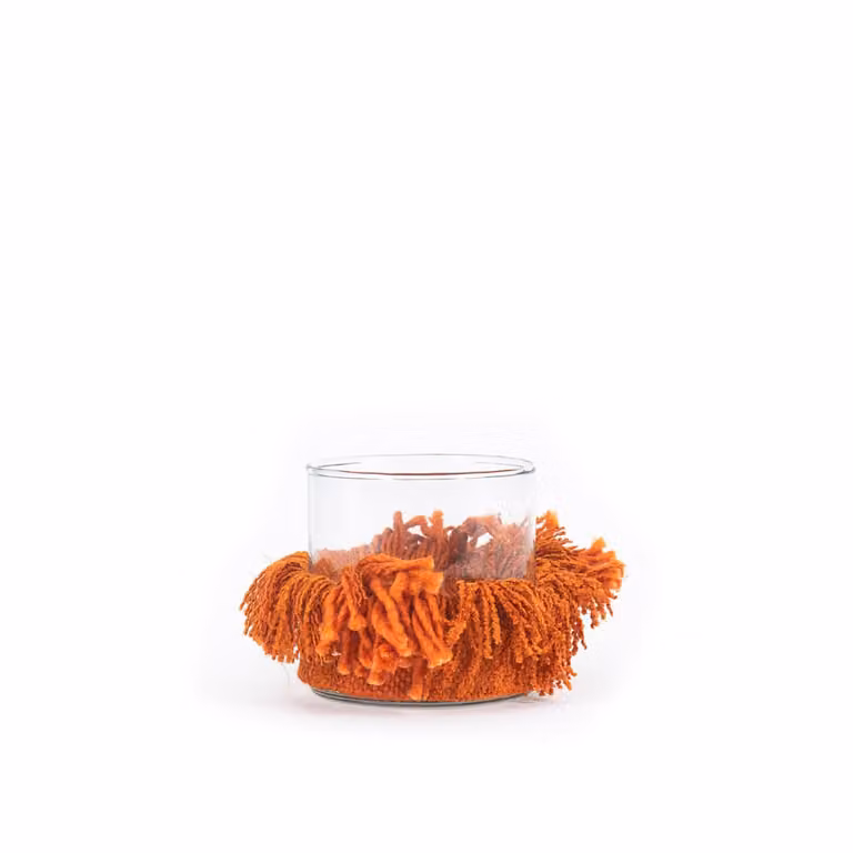 Portavelas de terciopelo Bazar Bizar en color marrón y naranja para tealight, An/P/Al: 8 x 8 x 8 cm