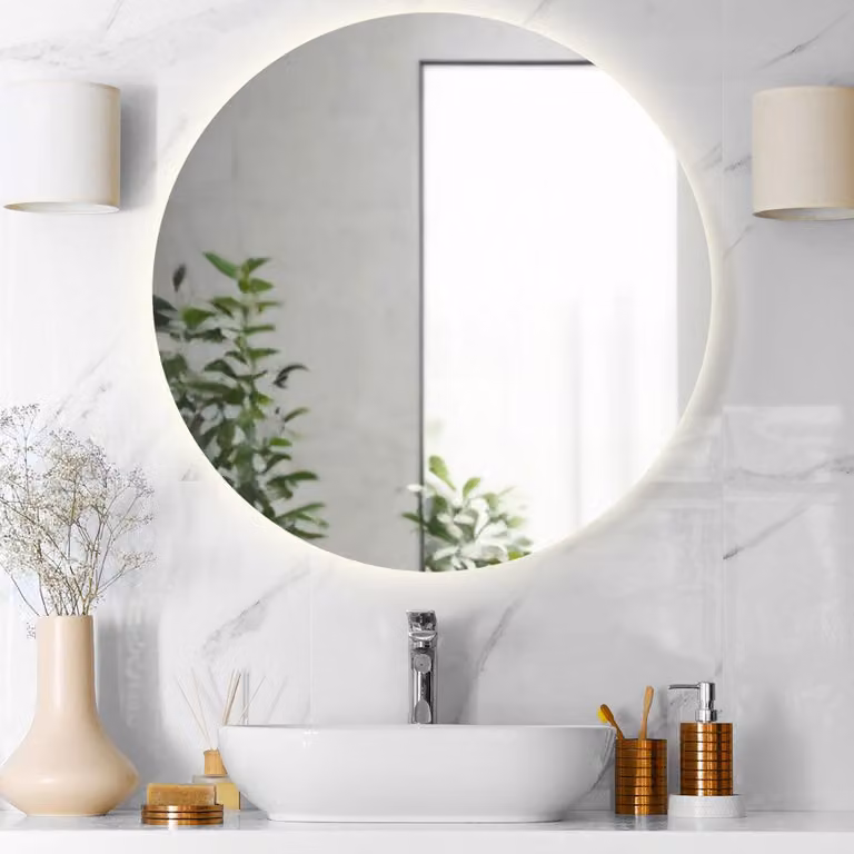 Espejo de baño redondo con iluminación LED trasera Divina Home modelo LUNA de 90 cm