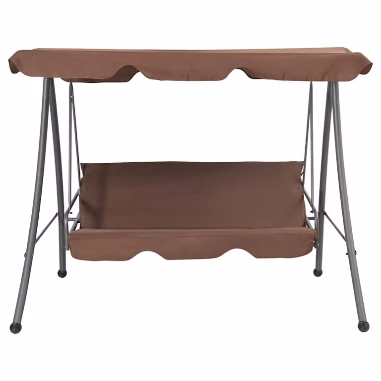 vidaXL Banco columpio de exterior convertible en cama con dosel y cojines color café