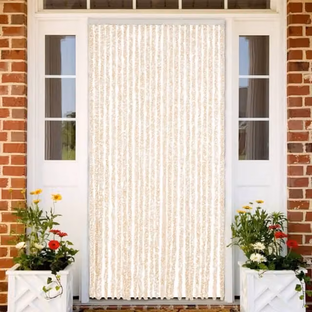 Cortina antimoscas de chenilla a rayas beige y blanco vidaXL An/P/Al: 100 x 200 cm