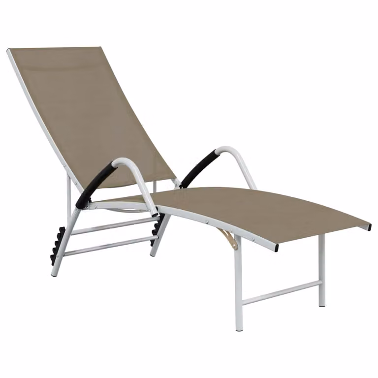 Tumbona Syfax de aluminio con textilene y reposacabezas ajustable en color gris taupé para jardín o terraza