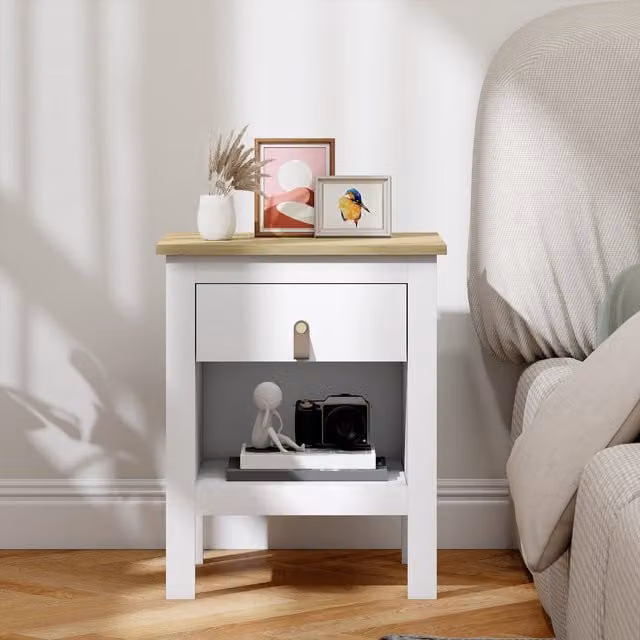 Mesita de noche Homcom de madera y MDF en color blanco y marrón, estilo minimalista, An/P/Al: 45 x 40 x 55 cm