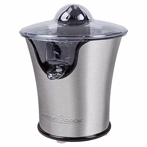 Exprimidor eléctrico de cítricos Proficook ZP 1018 de 100 W en color negro, gris y plata con piezas de acero inoxidable aptas para lavavajillas